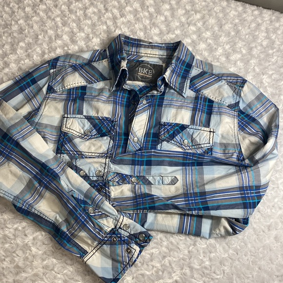 BKE standard fit size M cotton pearl snap down collared shirt cowboy - Picture 11 of 12